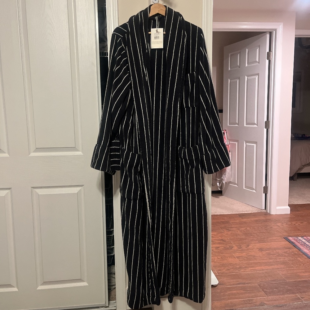 TEKLA Fabrics Unisex Cotton Bathrobe Black White Stripes Size‎ XL NEW